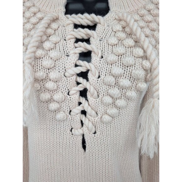 Y2K Moda International Chunky Bobble Knit Lace Up Sweater Women Size M Cottage - Picture 4 of 12